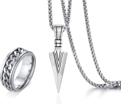 zebisco Combo of 2 Silver Chain Ring with Silver Arrow Locket for Men Silver Alloy, Stainless Steel Locket