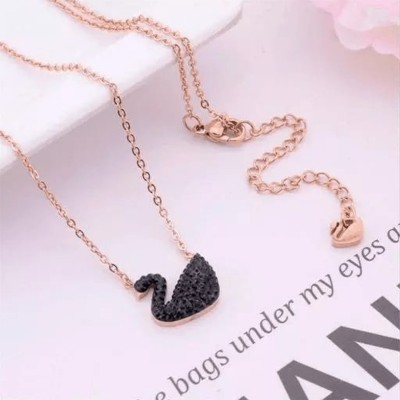 TheVineGirl Fancy Black Swan Pendant Necklace For Girls And Women Gold-plated Alloy Pendant