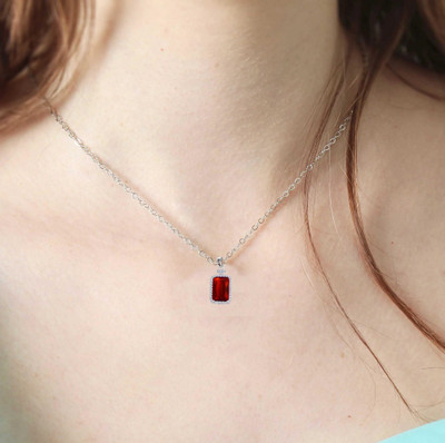BigWheels Silver AD Nug Studded I Love You Rectangle Red Emerald Diamond Pendant Locket Stainless Steel Locket Set