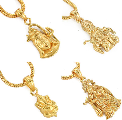 PYR Fashion 4 Religious Pendant with 1 Gold plated Chain for Men women Gold-plated Alloy Pendant