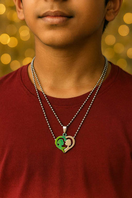Fashow collection Couple Necklace-Valentine Special Love Heart Stainless Steel Locket for Couples Sterling Silver Cubic Zirconia Brass Locket Set
