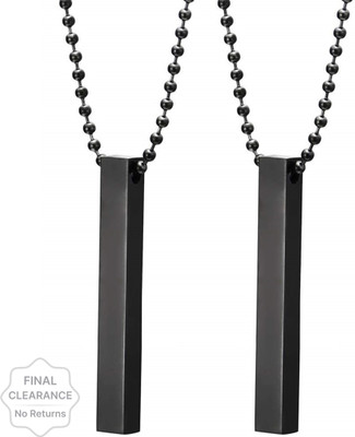 VIANSH (Pack Of 2 Pcs) Black 3D Vertical Bar Cuboid Stick Pendant Locket Mens Women Stainless Steel