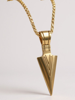 RAPPERSSHOP Gold-Toned Stainless Steel Arrow Pendant Chain for Men Gold-plated Stainless Steel Pendant Set
