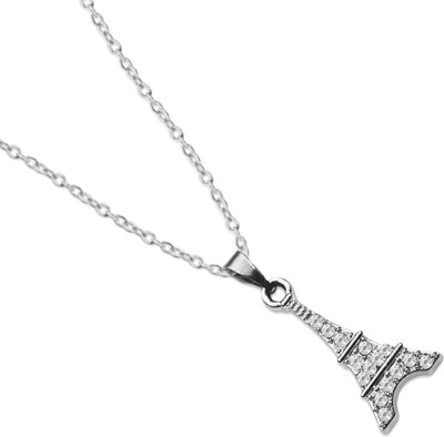 Pundriksh Elegant Anti-Tarnish Metal Vintage Style Eiffel Tower Charm Design Locket Silver Cubic Zirconia Stainless Steel Pendant
