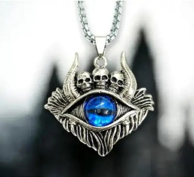 SILVOSWAN Devil Blue Eyes Pendant EVil Eye Protection Pendant for Women AND Men Silver Stainless Steel Pendant