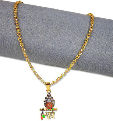 Stylewell Stone Nug Unisex Lord Shri Radhey With Krishna Bansuri/Flute Leaf Pendant Locket Gold-plated Stainless Steel Pendant