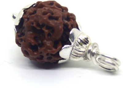 JangraBro Original Nepali 3 Mukhi Rudraksha Three Face Rudraksha Metal Capped Wood Pendant