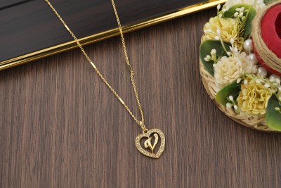 BOGHRA SALES Micro Gold Plated V Letter White American Diamond Beautiful Daily Wear Designer Gold-plated Diamond Alloy Pendant