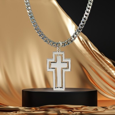 D2Fashion Stylish Jesus Christ Cross Rotation Pendant With Stainless Steel Silver Chain in Silver Metal Pendant