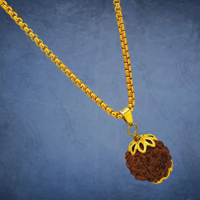Haven gemsstone Five/5Mukhi Rudraksha and Certificate Gold-plated Beads Brass, Wood Pendant Set