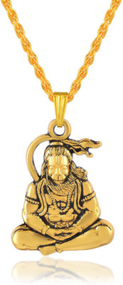 morir Gold Plated Hanuman Ji Bajrangbali Yoga Pose Pendant with Chain Spiritual Locket Gold-plated Brass Pendant Set