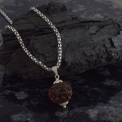 house of common 5 Mukhi Rudraksha Pendant Lab Certified Nepali Rudraksha Pendant Rhodium Brass Pendant