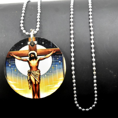 AFH Lord Jesus on Cross Bead Chain Acrylic Pendnet for Men and Women Acrylic Pendant