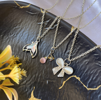 Sonisirani Set Of 3 Classy Trendy Aesthetic Silver Charm Pendant Necklace Silver Alloy Pendant