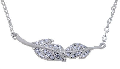 Trinket World Silver-plated stainless steel diamond Leave necklace for women and girls Rhodium Brass Locket