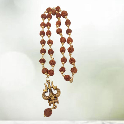 Kuttumb Gems & Jewels Most Demanded Bhagwan Mahadev Dotted Locket Pendant With 5 Mukhi Rudraksha Mala Gold-plated Brass Pendant Set