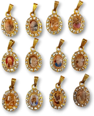 RN Guruji Locket Pendent Guruji Small Golden Locket Pack 12 Pcs Gold-plated Cubic Zirconia Resin, Alloy Pendant
