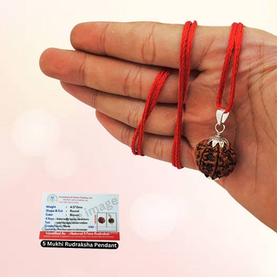 HAPPY CREATION 5 Mukhi Rudraksha Five face Panchmukhi Rudraksha Nepali with Lab Certificate Silver Beads Brass, Wood Locket Set