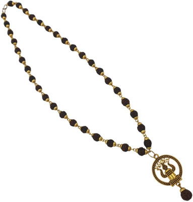 JagatguruShop God Lord Shree Ram Ram Sri Ram Ji 5 Mukhi Rudraksha Rudraksha Mala For Unisex Gold-plated Beads Brass, Wood Pendant Set