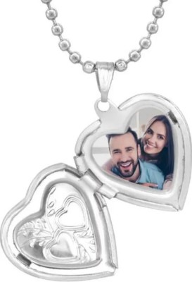 ROOTWAVE heart shape silver plated openable locket pendant with silver rope chain Silver Stainless Steel Pendant