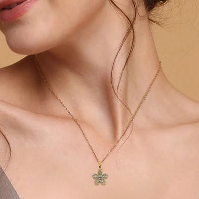 Utkarsh Golden Anti-Tarnish Sparkle Flower Cubic Zirconia Locket With Chain Gold-plated Cubic Zirconia Stainless Steel Pendant