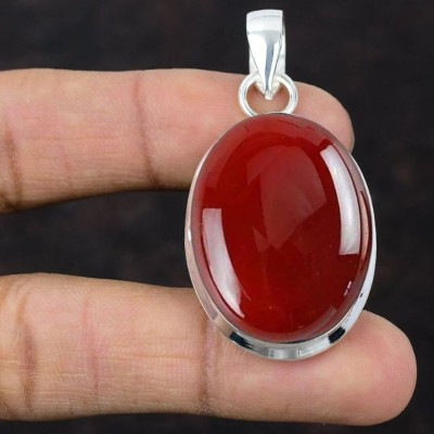 Gemzonite Sulemani Red Hakik / Agate Certified Precious Stone Pendant For Men & Women Silver Brass Pendant