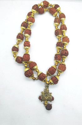 sp rudraksha Rudraksha Mala With Om Namkah Shivay Pendant Gold-plated Beads Wood Locket Set