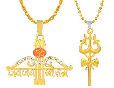 Morvi Gold Plated CZ Lord Shiv Trishul with Shree Ram Dhanush Combo Pendant Men Gold-plated Cubic Zirconia Brass Pendant