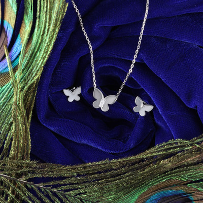 XYZDE KRUSHNAY Butterfly S925 Silver Cubic Zirconia Sterling Silver Pendant Set
