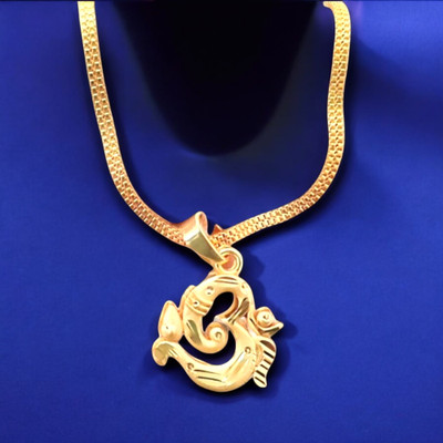 DHYANA COLLECTION OM CLASSIC PENDANT WITH CHAIN Gold-plated Diamond Brass Pendant Set