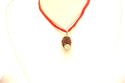 Anandam Certified Original Rudraksha 3 Mukhi Wood Silver Wood Locket
