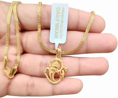 privyani OM GANESH MATTE GOLD PENDANT WITH GOLD CHAIN Gold-plated Brass Pendant