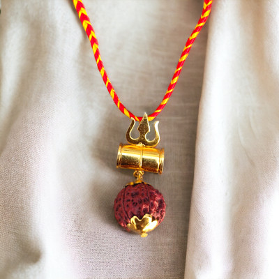 BRAJSTORE Copper-plated Shiv Kavach Rudraksha Trishul Damru Locket With Red Dori Alloy Pendant