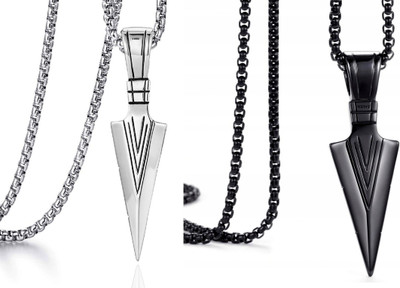 Animated F 190_JSE-blk slvr arrow Black Silver Stone Pendant Set