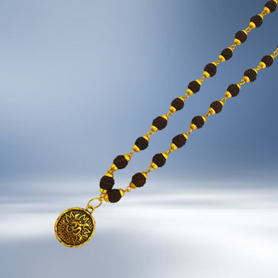 BHAKTI Kripalu Store Om TRishul Rudraksha Mala With Panchmukhi Original rudraksha Mala Gold-plated Beads Brass, Wood Locket
