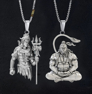 Diivine Hindu Lord Shiv Hanuman Pendant for Men and Women, Hindu God Locket Silver Stainless Steel Locket
