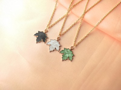 Sonisirani Pack of 3 Stylish trendy cute leaf shaped charm pendant necklace for women Gold-plated Alloy