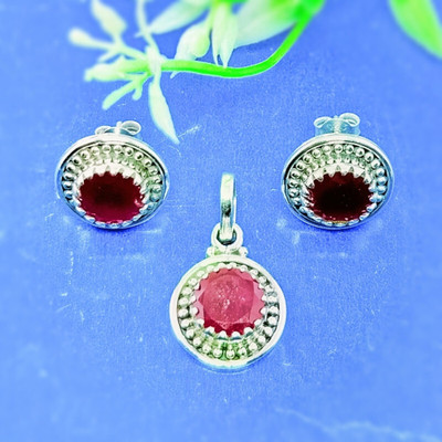 jsaj Sterling Silver Ruby Sterling Silver Pendant Set