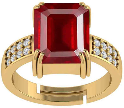 APSLOOSE 7.25 Ratti Natural Ruby Stone Manik Ring Adjustable Panchdhatu Ring Brass Ruby Gold Plated Ring