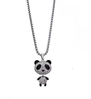 cavine Charming Panda Pendant Set for Men and women Silver Diamond Alloy Pendant Set