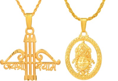 RN Gold Plated CZ Lord Shyam Baba with 3 Baan Dhari Combo Pendant Locket Men Gold-plated Cubic Zirconia Brass Pendant