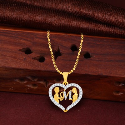 Kanak Jewels Couple Pendant M Letter Gold plated Valentine Cubic Zirconia Brass Chain Pendant Gold-plated Cubic Zirconia Brass Pendant