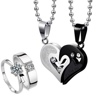 Astrootalk Couple Jewellery set. Silver Stainless Steel Pendant Set