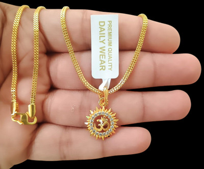 DIVS FASHION Om round designer pendant with gold plated chain Gold-plated Brass Pendant