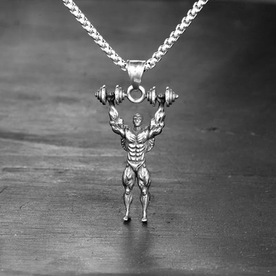 Animated F 683_RR body builderr Silver Stone Pendant Set