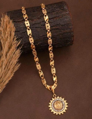 JIYANSHI ENTERPRISE Chakar Suryanarayan Round Diamond & Bishcut Dil Chain Gold-plated Diamond Alloy Pendant Set