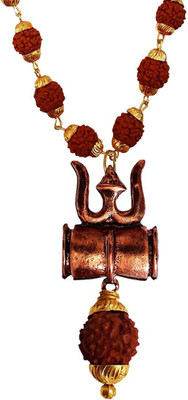 Jewelswonder Copper-plated Shiv Kavach Rudraksha Trishula Damru Locket With Rudraksha Mala Gold-plated Alloy, Wood Pendant