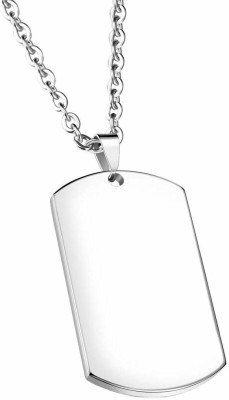 Kaima Stainless Steel Plain Silver Army Dog Tag Pendant Necklace Chain for Men & Boys Stainless Steel Chain