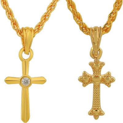RN Gold Plated 24KT Micron, Jesus, Criss Cross Combo Pendant Locket Men Women Gold-plated Alloy Pendant