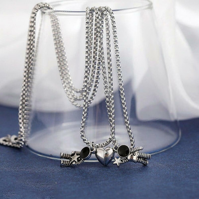 Diivine Hindu Lovers and Couple Premium Heart Shape Magnetic Stainless Steel Pendant Set Rhodium Alloy Pendant Set